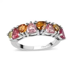 Multi Tourmaline Band Ring in Platinum Over Sterling Silver 1.85 ctw